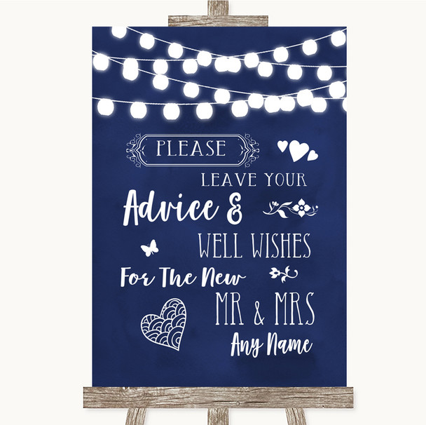 Navy Blue Watercolour Lights Guestbook Advice & Wishes Mr & Mrs Wedding Sign