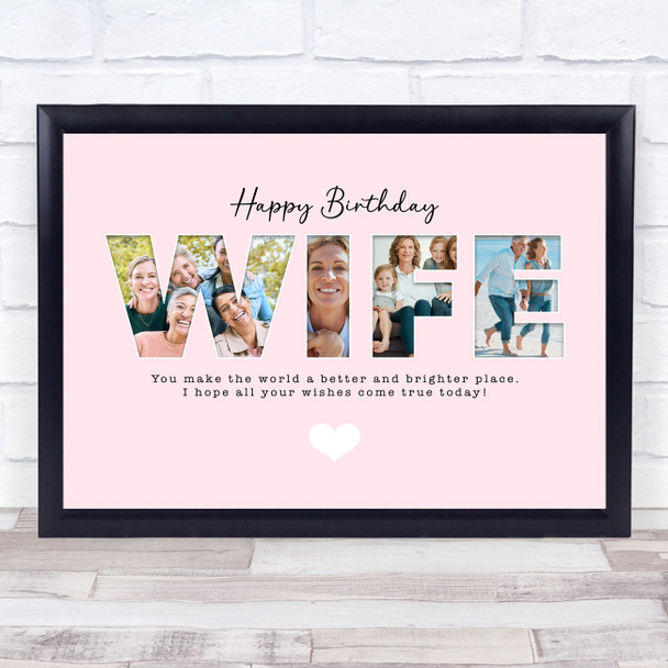 Photo Collage Pink 4-Photo Birthday Personalised Gift For Wife Print Or Canvas