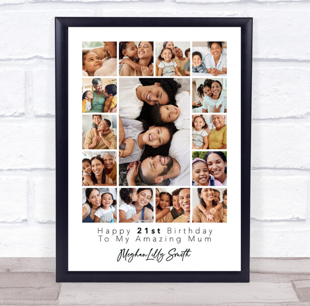Photo Collage 21st Birthday Personalised Gift For Mum 15-Photo Print Or Canvas
