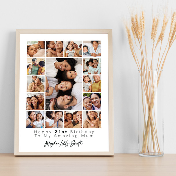 Photo Collage 21st Birthday Personalised Gift For Mum 15-Photo Print Or Canvas