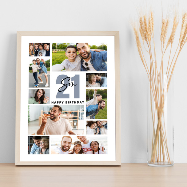 Photo Collage 21st Birthday Personalised Gift For Son 10-Photo Print Or Canvas