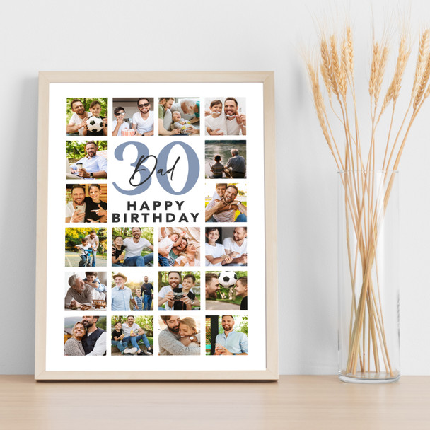 Photo Collage 30th Birthday Personalised Gift For Dad 20-Photo Print Or Canvas