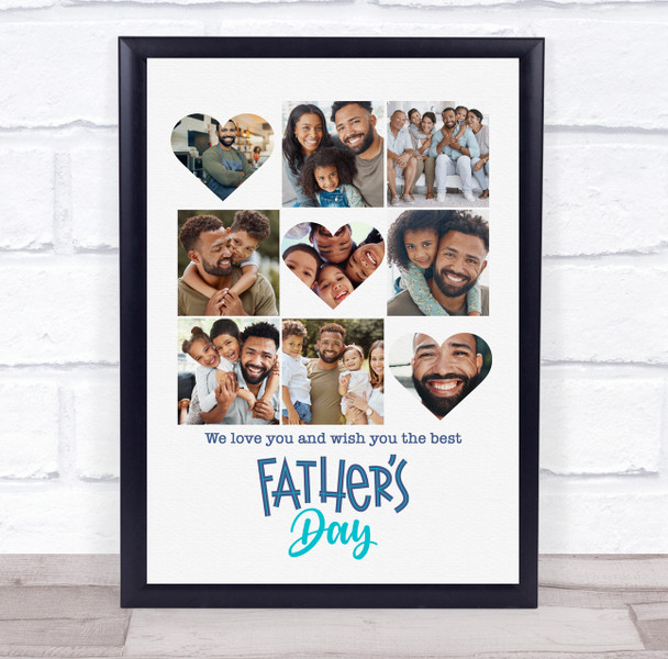 Photo Collage Father's Day Personalised Gift 9-Photo 3 Hearts Print Or Canvas