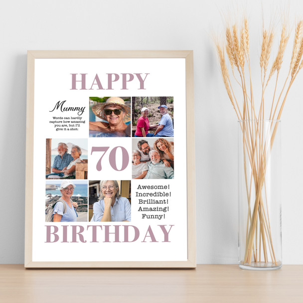Photo Collage 70th Birthday Personalised Gift For Mum 6-Photo Print Or Canvas