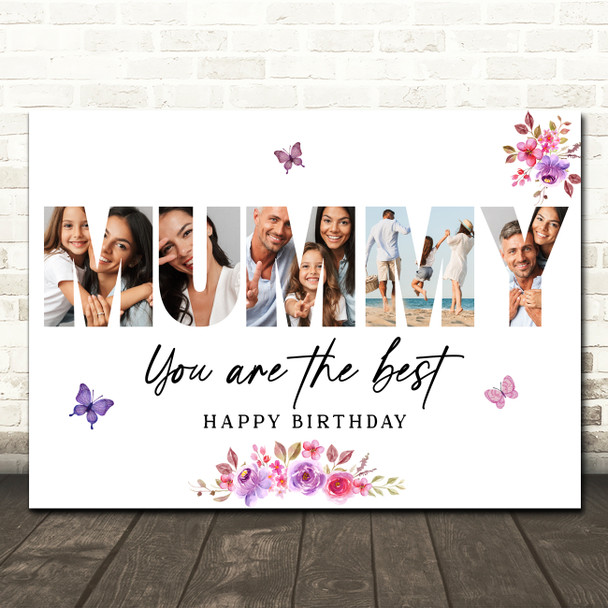 Photo Collage Mummy Birthday Personalised Gift 3-Photo Floral Print Or Canvas