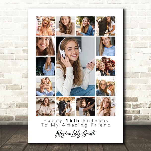 Photo Collage 16th Birthday Personalised Gift Friend 15-Photo Print Or Canvas