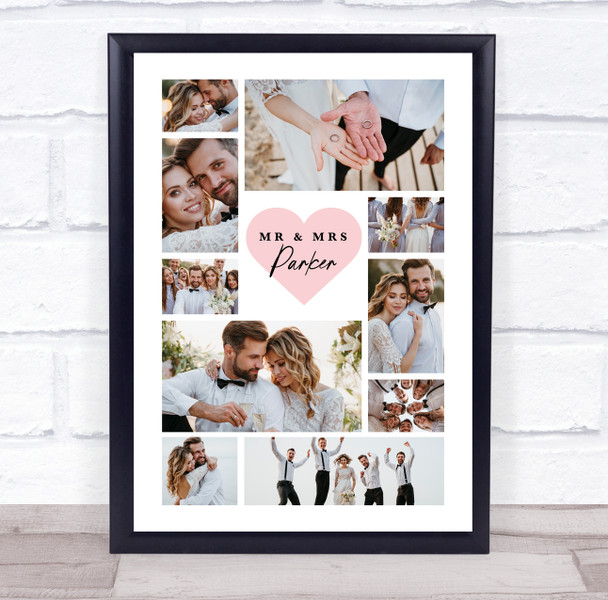Photo Collage Wedding Personalised Gift 10-Photo Pink Heart Print Or Canvas