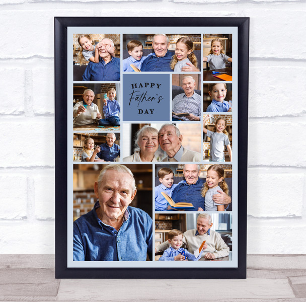 Photo Collage Father's Day Personalised Gift Blue 12-Photo Print Or Canvas