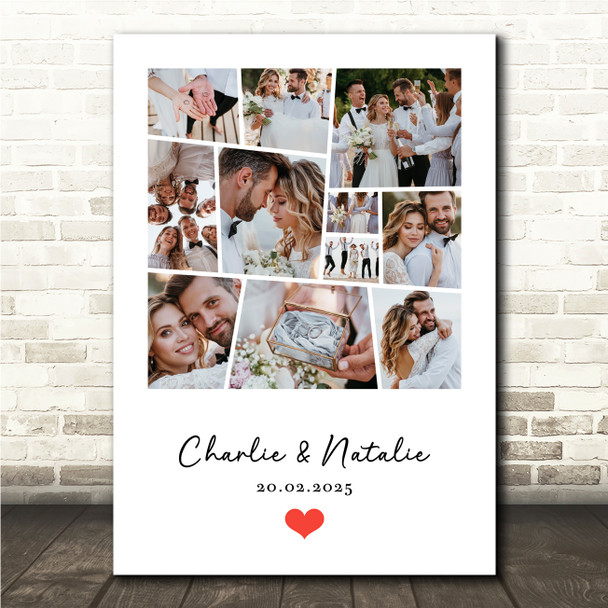 Photo Collage Wedding Personalised Gift 11-Photo Red Heart Print Or Canvas