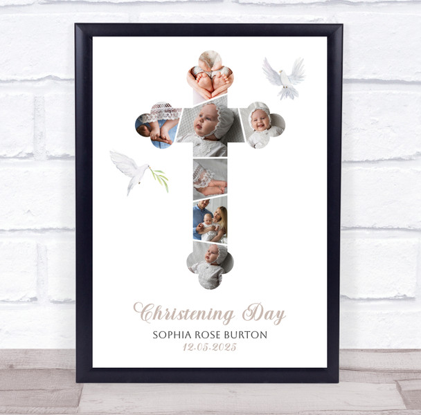 Photo Collage Christening Personalised Gift 7-Photo Doves Print Or Canvas