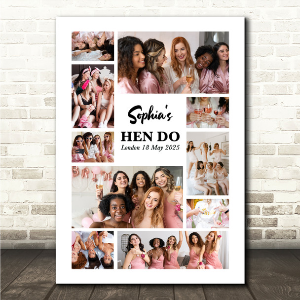 Photo Collage Hen Do Personalised Gift For Bride 10-Photo Print Or Canvas