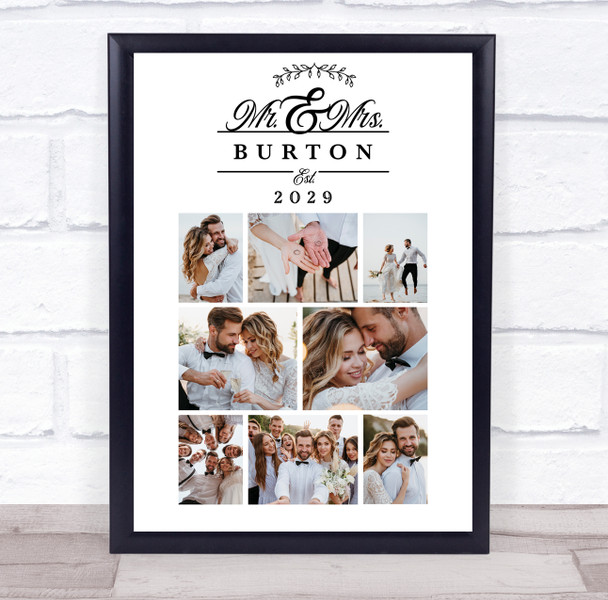Photo Collage Wedding Personalised Gift 8-Photo Mr & Mrs Print Or Canvas