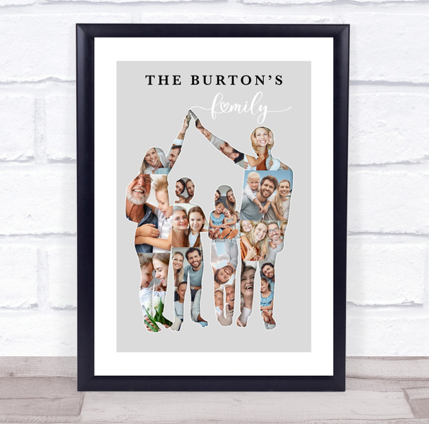 Photo Collage Personalised Gift For Family 15-Photo Grey Print Or Canvas