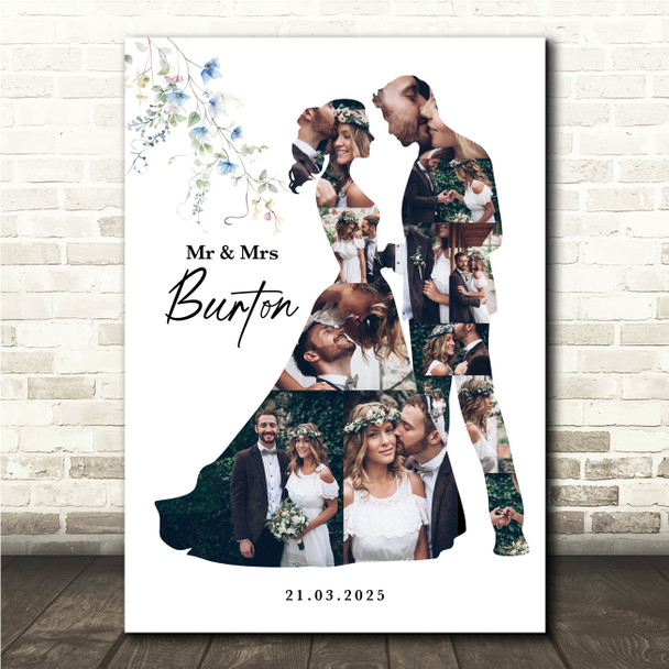Photo Collage Wedding Personalised Gift 13-Photo Floral Print Or Canvas