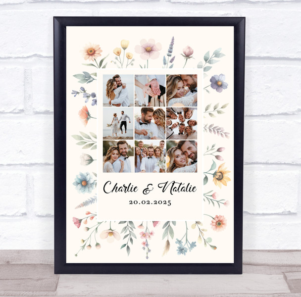 Photo Collage Wedding Personalised Gift 9-Photo Floral Print Or Canvas