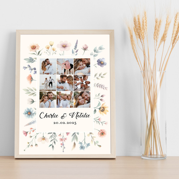 Photo Collage Wedding Personalised Gift 9-Photo Floral Print Or Canvas
