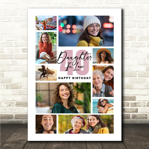 Photo Collage 40th Birthday Gift For Daughter-In-Law 10-Photo Print Or Canvas