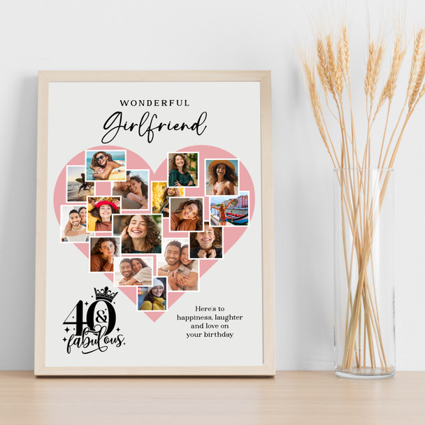 Photo Collage 40th Birthday Gift For Girlfriend 16-Photo Pink Print Or Canvas Photo Collage 40th Birthday Gift For Girlfriend 16-Photo Pink Print Or Canvas
