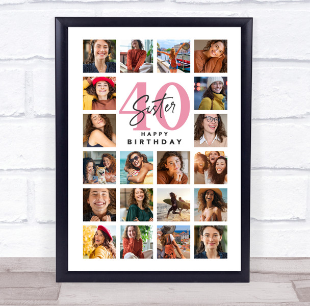 Photo Collage 40th Birthday Gift For Sister 20-Photo Portrait Print Or Canvas Photo Collage 40th Birthday Gift For Sister 20-Photo Portrait Print Or Canvas