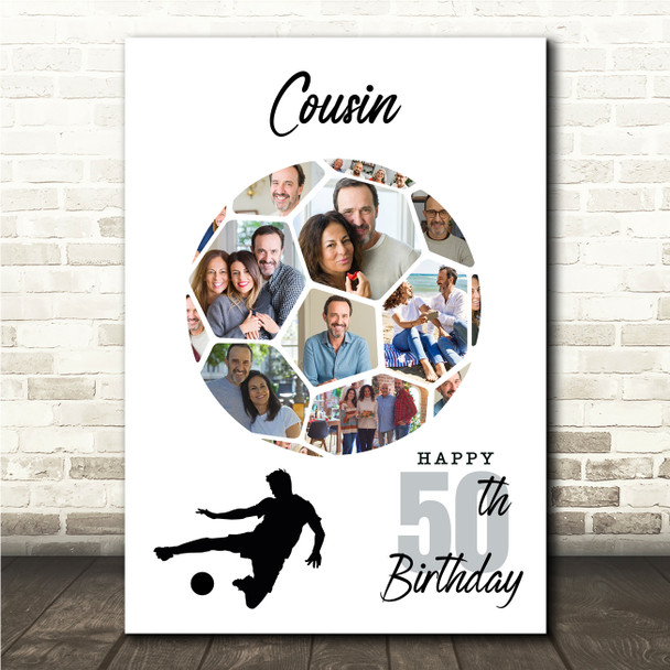 Photo Collage 50th Birthday Gift For Cousin 14-Photo Football Print Or Canvas
