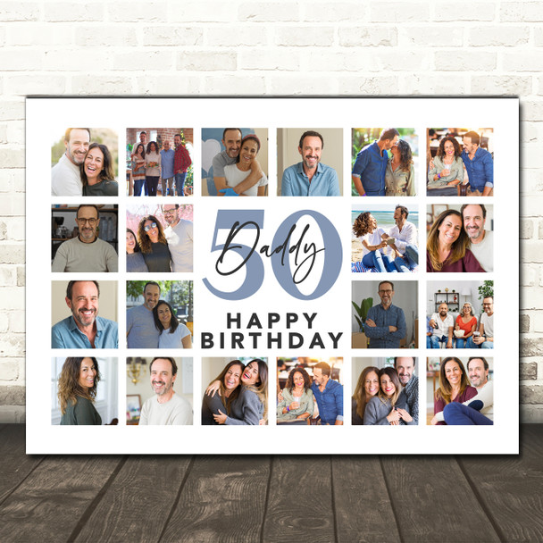 Photo Collage 50th Birthday Gift For Daddy 20-Photo Landscape Print Or Canvas