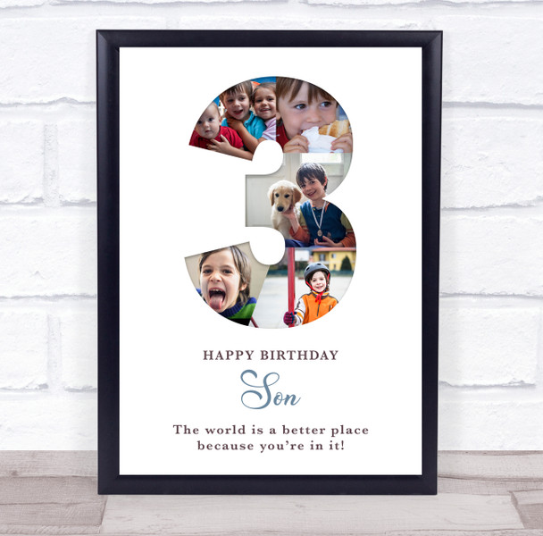 Photo Collage 5-Photo 3rd Birthday Custom Gift For Boys White Print Or Canvas