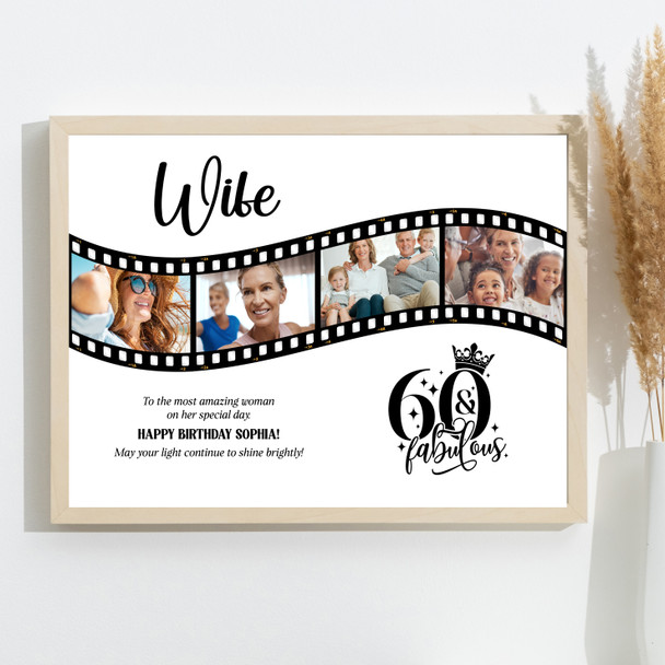 Photo Collage 60th Birthday Gift For Wife 4-Photo Camera Film Print Or Canvas