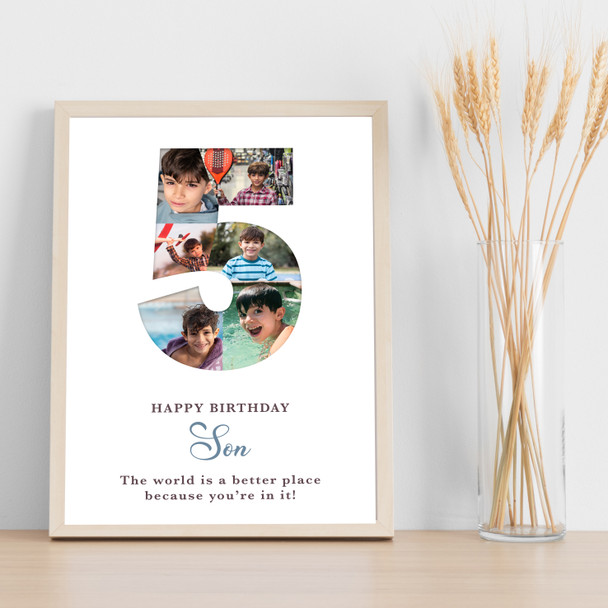 Photo Collage 6-Photo 5th Birthday Custom Gift For Boys White Print Or Canvas