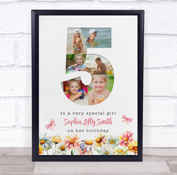 Photo Collage 6-Photo 5th Birthday Gift For Kids Girls Floral Print Or Canvas