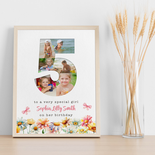 Photo Collage 6-Photo 5th Birthday Gift For Kids Girls Floral Print Or Canvas