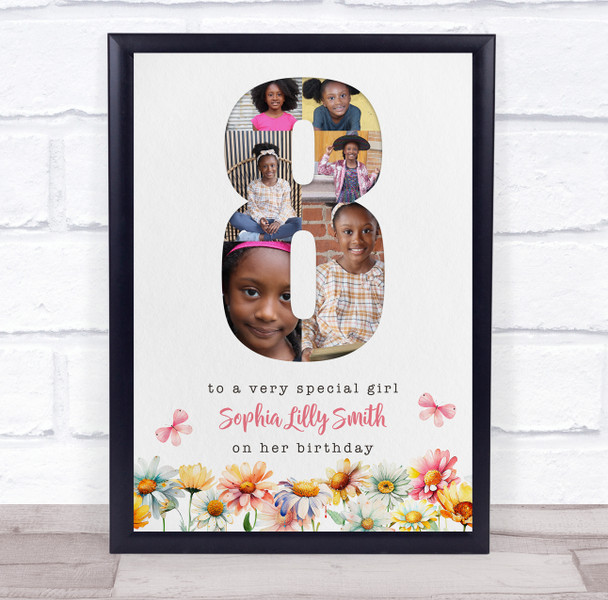 Photo Collage 6-Photo 8th Birthday Gift For Kids Girls Floral Print Or Canvas