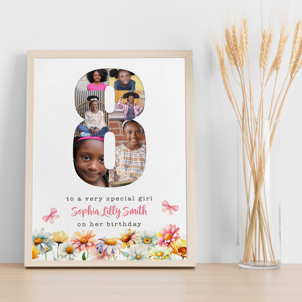 Photo Collage 6-Photo 8th Birthday Gift For Kids Girls Floral Print Or Canvas
