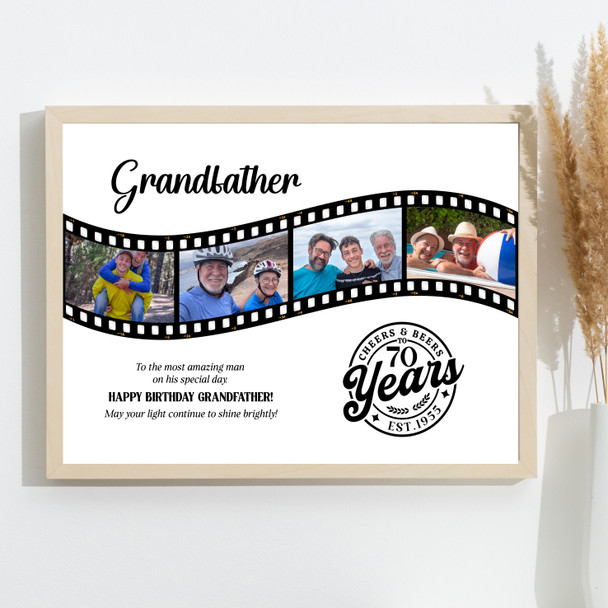 Photo Collage 70th Birthday Gift For Grandfather 4-Photo Film Print Or Canvas