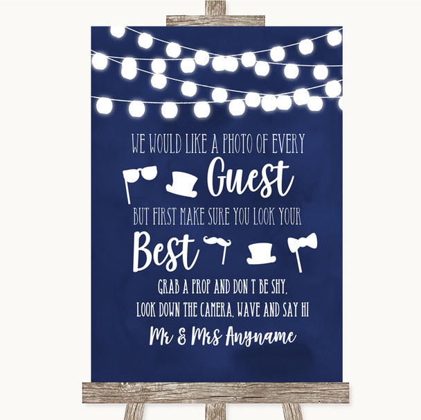 Navy Blue Watercolour Lights Photo Prop Guestbook Personalised Wedding Sign
