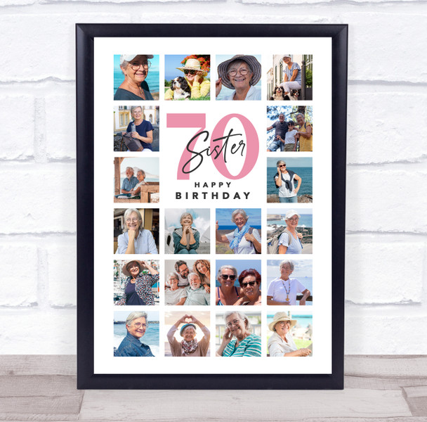 Photo Collage 70th Birthday Gift For Sister 20-Photo Portrait Print Or Canvas