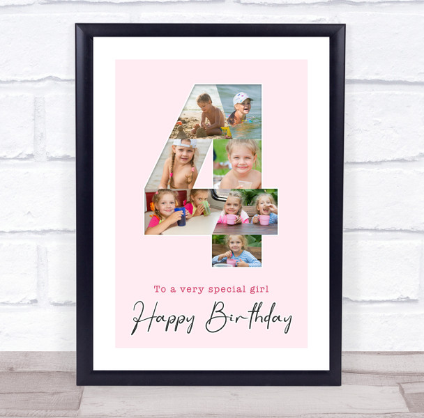 Photo Collage 7-Photo 4th Birthday Custom Gift For Girls Pink Print Or Canvas