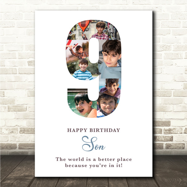 Photo Collage 7-Photo 9th Birthday Custom Gift For Boys White Print Or Canvas