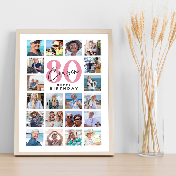 Photo Collage 80th Birthday Gift For Cousin 20-Photo Portrait Print Or Canvas
