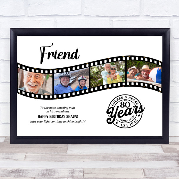 Photo Collage 80th Birthday Gift For Friend 4-Photo Film Reel Print Or Canvas
