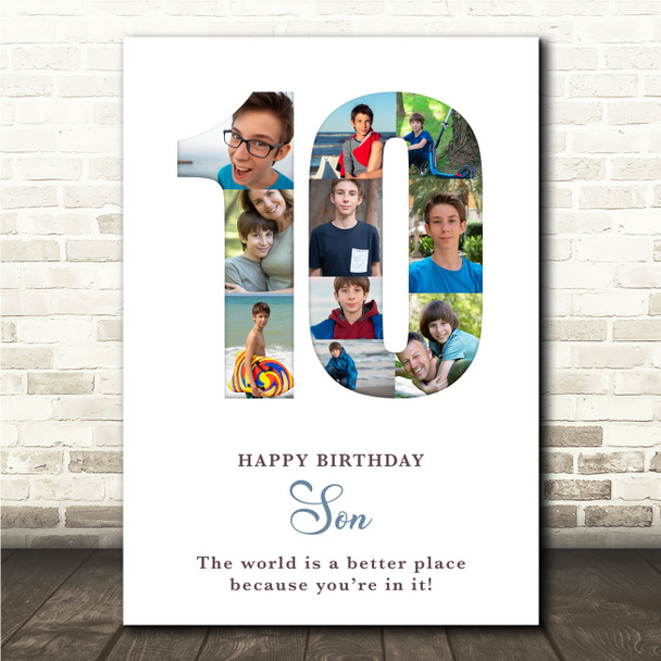 Photo Collage 10-Photo 10th Birthday Gift For Kids Boys White Print Or Canvas
