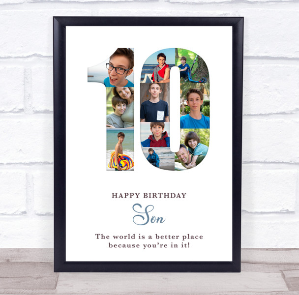Photo Collage 10-Photo 10th Birthday Gift For Kids Boys White Print Or Canvas