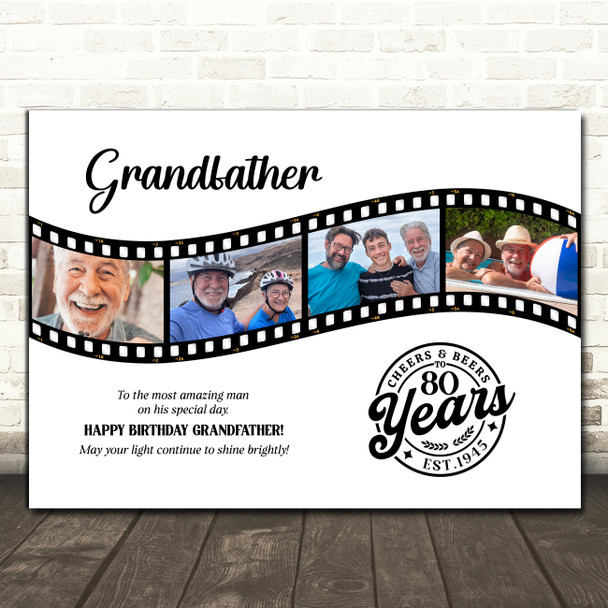 Photo Collage 80th Birthday Gift For Grandfather 4-Photo Film Print Or Canvas