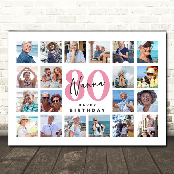 Photo Collage 80th Birthday Gift For Nanna 20-Photo Landscape Print Or Canvas