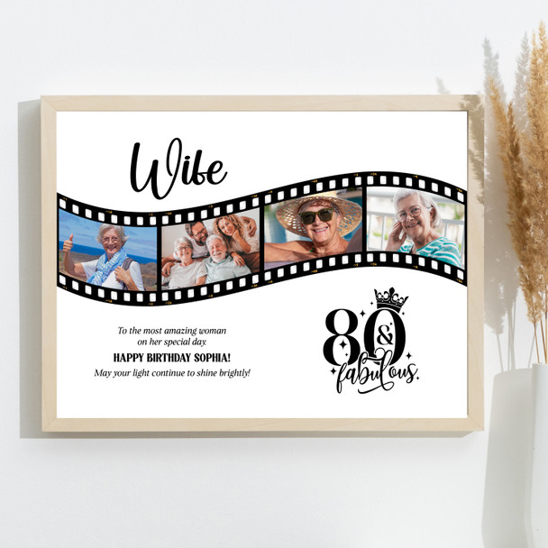 Photo Collage 80th Birthday Gift For Wife 4-Photo Camera Film Print Or Canvas