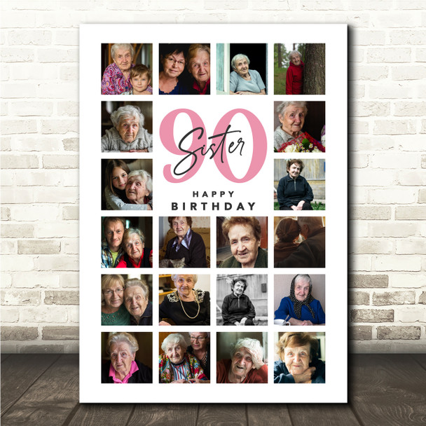 Photo Collage 90th Birthday Gift For Sister 20-Photo Portrait Print Or Canvas