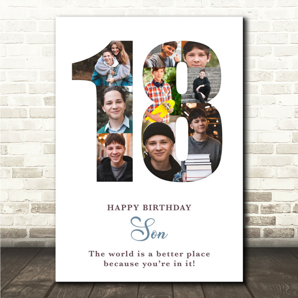 Photo Collage 9-Photo 18th Birthday Gift For Teens Boys White Print Or Canvas