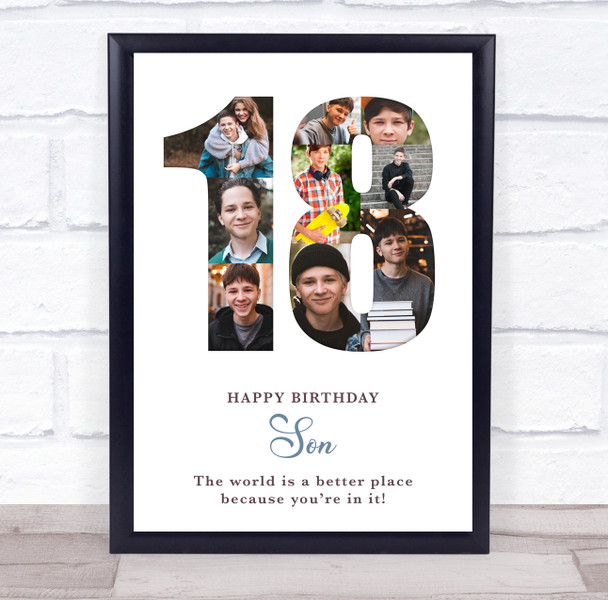 Photo Collage 9-Photo 18th Birthday Gift For Teens Boys White Print Or Canvas