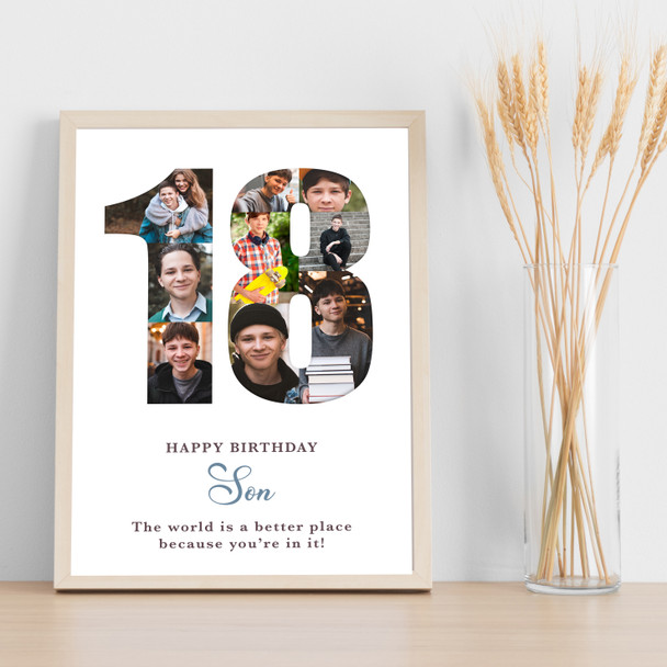 Photo Collage 9-Photo 18th Birthday Gift For Teens Boys White Print Or Canvas