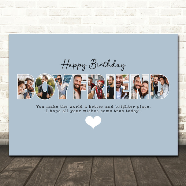 Photo Collage Blue 9-Photo Birthday Custom Gift For Boyfriend Print Or Canvas