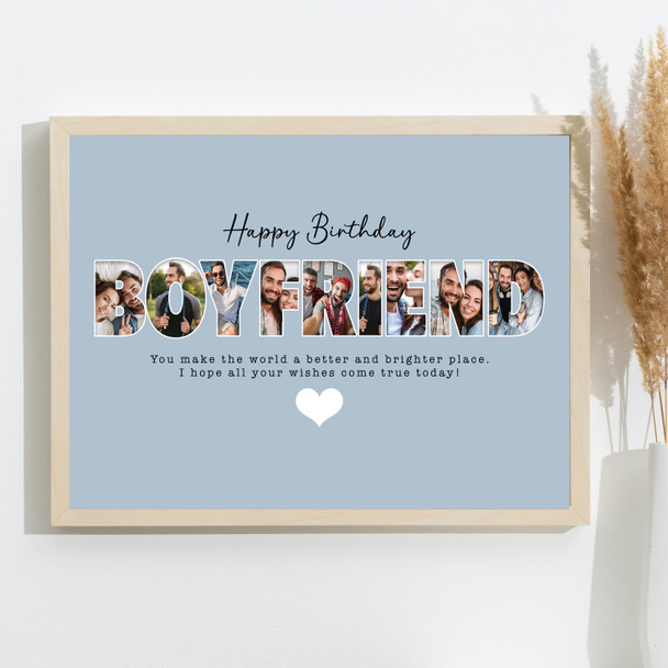 Photo Collage Blue 9-Photo Birthday Custom Gift For Boyfriend Print Or Canvas
